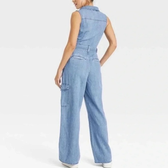 Women's Light Blue Denim Jumpsuit - Picture 3 of 6
